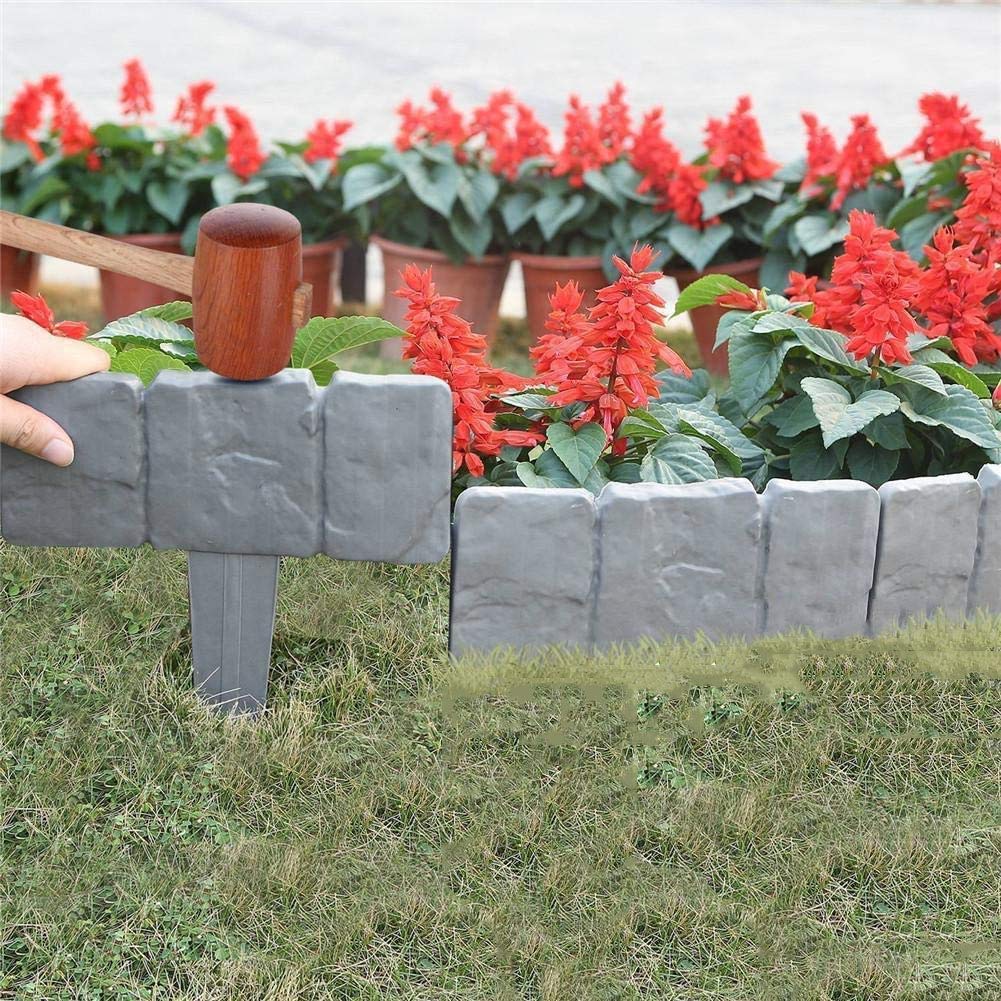 Garden Plastic Fence Edging - 10pcs Imitation Stone Fence Gardening DIY Decorative Garden Landscape Cobbled Stone Lawn Yard Flower Bed Decor,Garden Fence Border