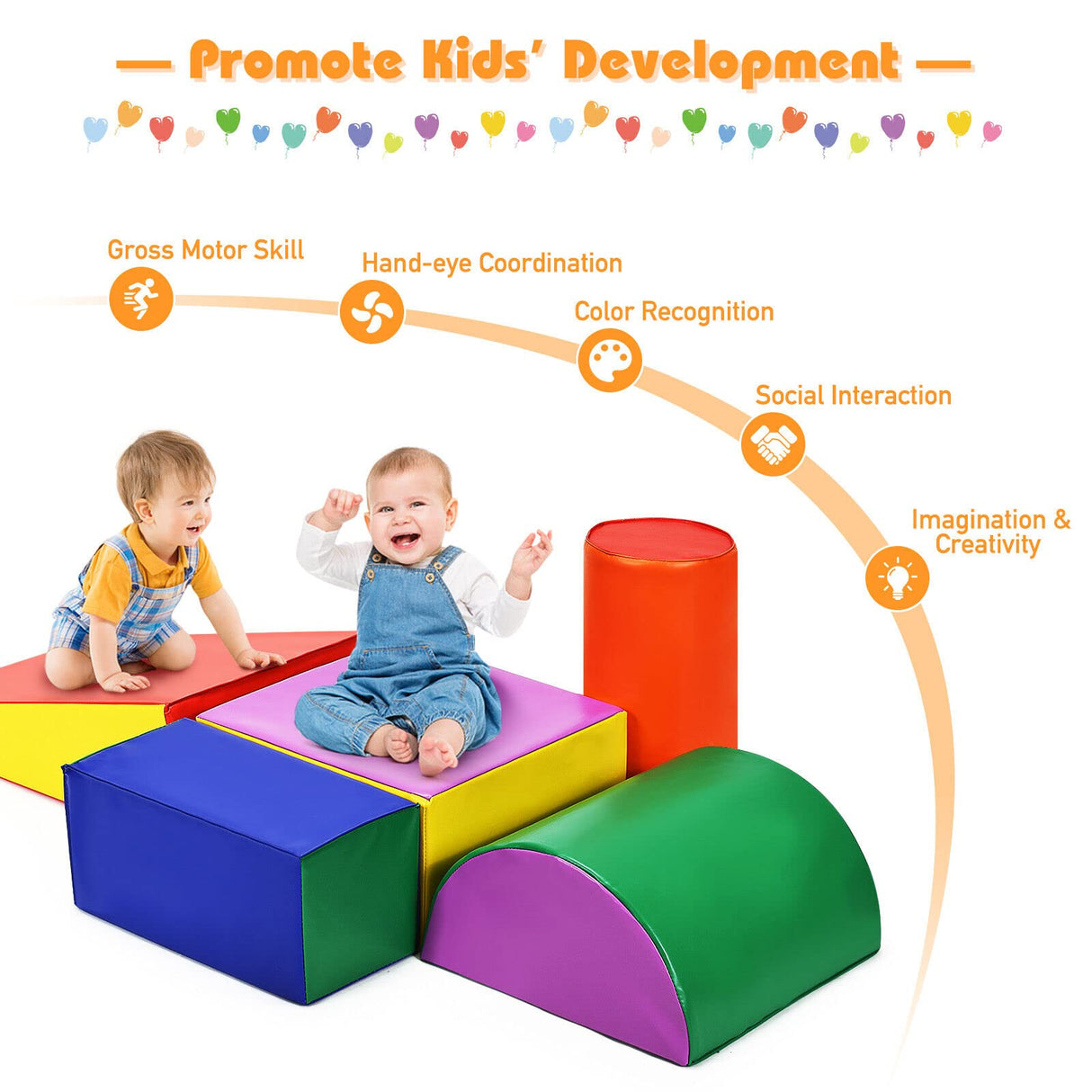 5PCS Kids Crawl & Climb Foam Play Set, Colorful Baby Foam Blocks to Crawling, Climbing, Walking, Children Educational Soft Play Equipment for Toddlers