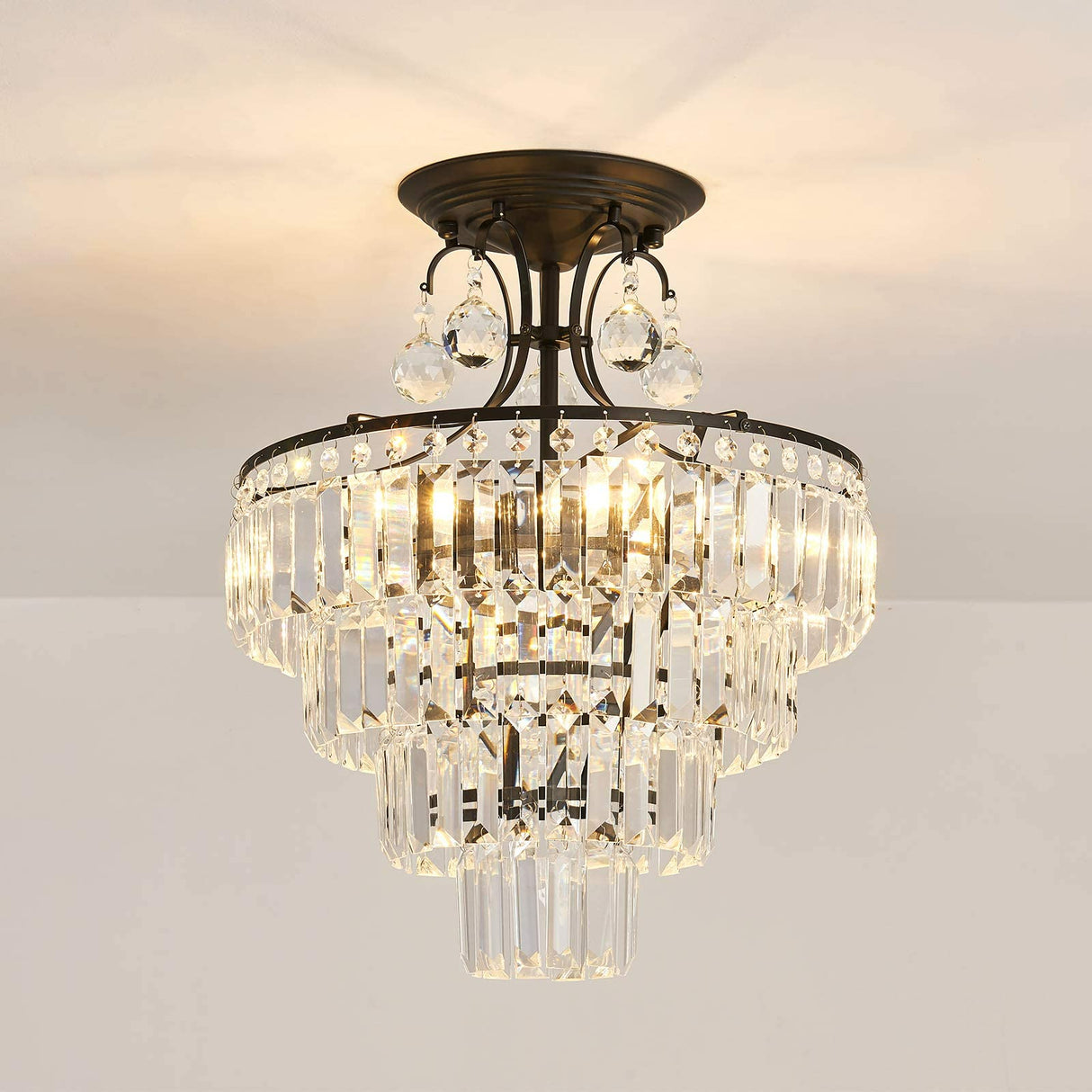 Modern Crystal Chandeliers D40cm H50cm 3 Colors Hanging Pendant Staircase Lighting 4 Bulbs Included Flush Mount Ceiling Chandelier Fixture for Dining Room Living Room Bedroom Entryway Stairwell