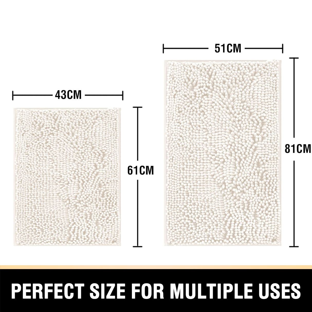 PrinceDeco Bathroom Rugs Bath Mats for Bathroom Non Slip Chenille Bathroom Rug Mat and Absorbent Shaggy Rugs Washable Dry Fast Plush Area Carpet Mats - (2 PCS - 51cm x 81cm / 43cm x 61cm), Ivory