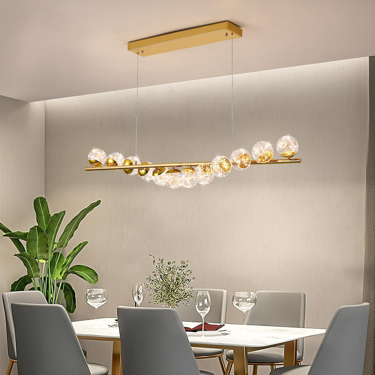 Modern Sputnik Chandelier 12 Lights LED Clear Glass Globe Pendant Light Dimmable LED Chandeliers Ceiling Light Gold Brass Chandeliers for Kitchen Island Dining Room Living Room