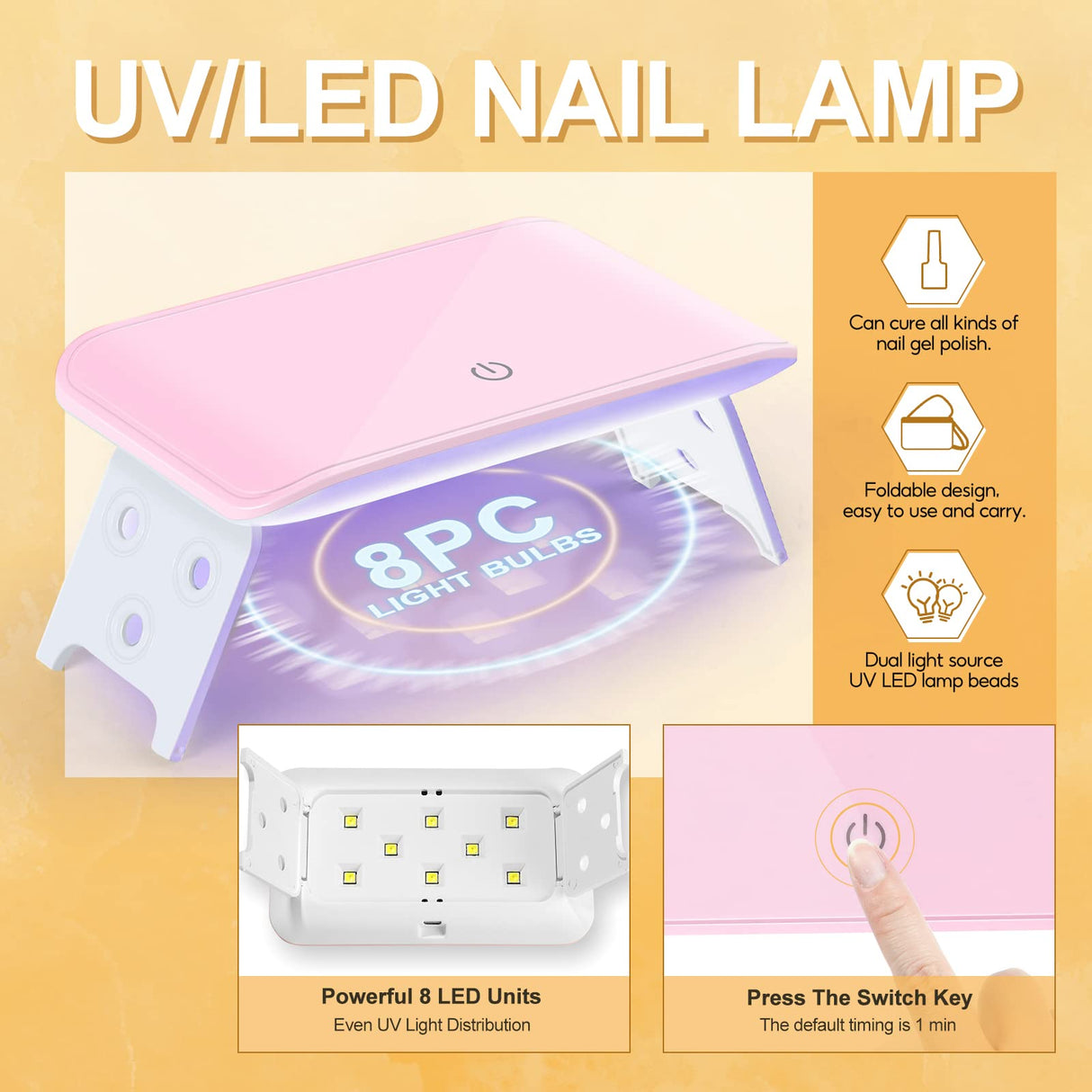 Gel Nail Starter Kit for Beginner,6 Pcs Gel Nail Polishes 3 Colors Poly Extension Gel 16 W Mini Nail Lamp for Nail Builder and Base Coat Top Coat Gel Nail Polish Manicure Tools Starter Kit Complete