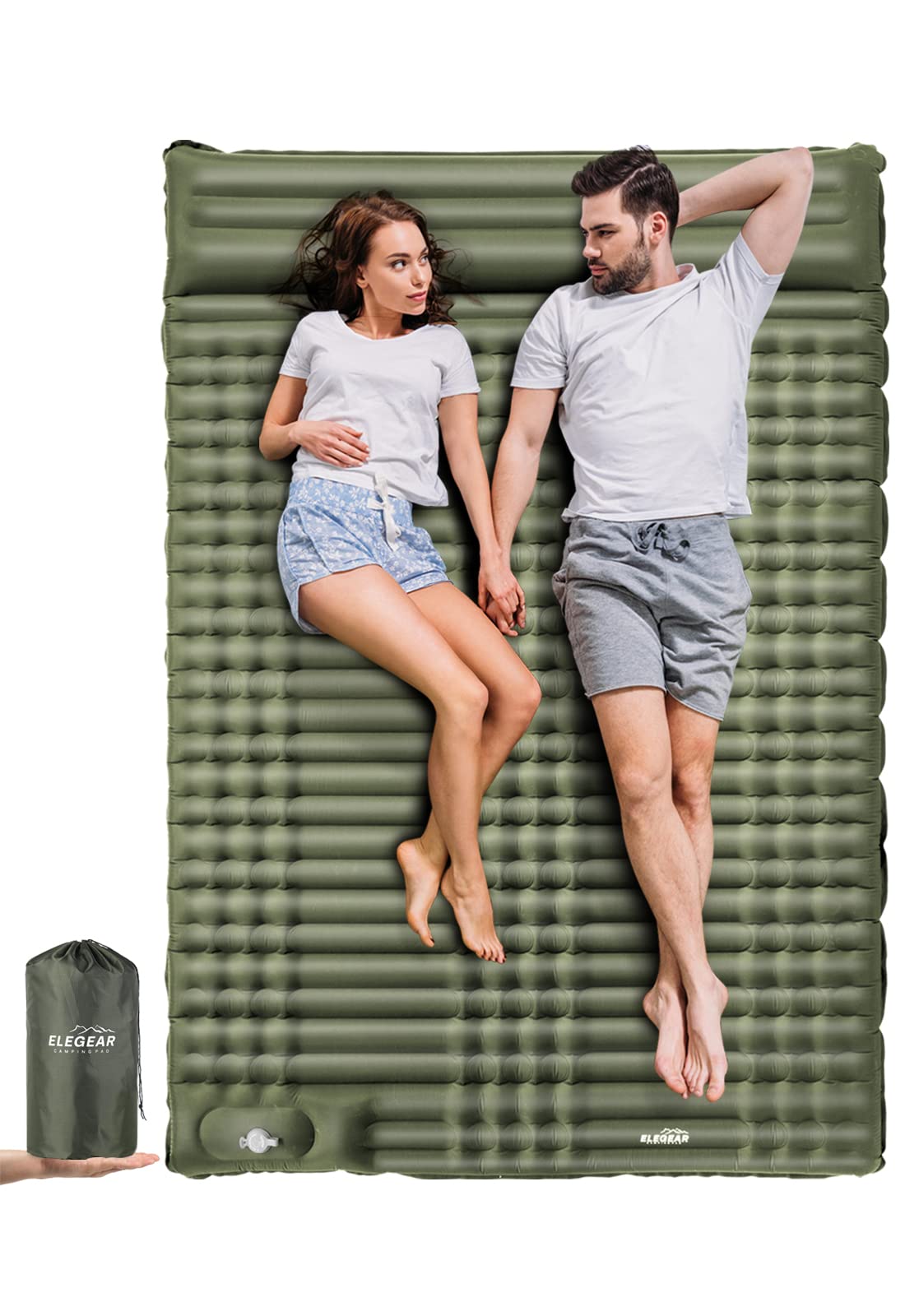 Double Sleeping Pad for Camping, 4" Ultra-Thick Self Inflating Camping Pad 2 Person with Pillow Built-in Foot Pump Camping Sleeping Mat for Backpacking, Hiking, Portable Camping Pad