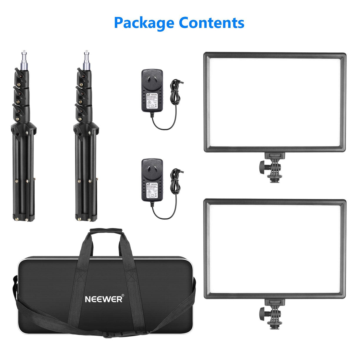 Neewer LED Video Lighting Kit with 70inch Light Stand, 2-Pack 384 LED Soft Video Light, Built-in Lithium Battery 3200K-5600K CRI 97+ Ultra-Thin On Camera Light Panel for YouTube Photography Shooting