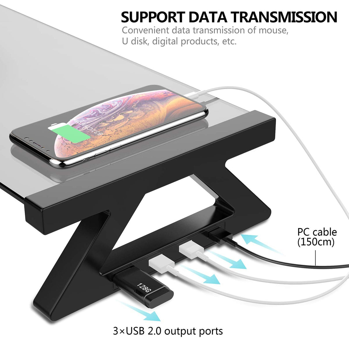 Glass Monitor Stand Riser with USB Port High-Speed Transfer Data Charge, for iMac,Screen,Computer,PC, Desk Organizers and Accessories,Desk Organizer Keyboard