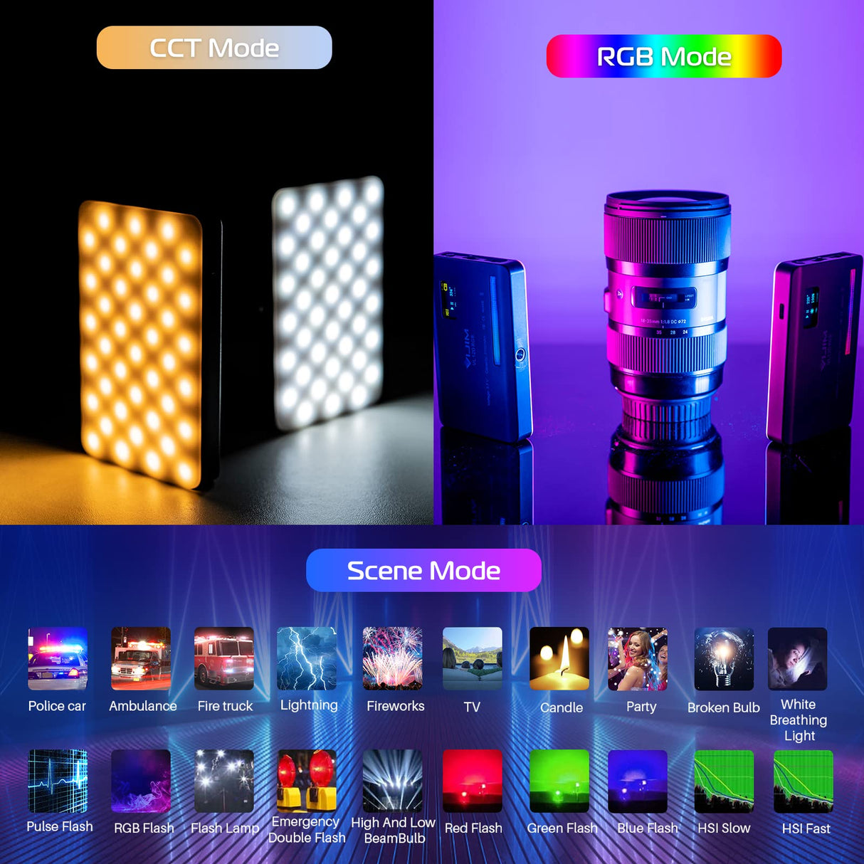 VL120 RGB LED Video Light, 360° Full Color Portable Camera Light, CRI 95+ 2500-9000K Dimmable Panel Lamp w LCD, 3100mAh Rechargeable DSLR Lighting for Vlogging, Photography, Video Conference