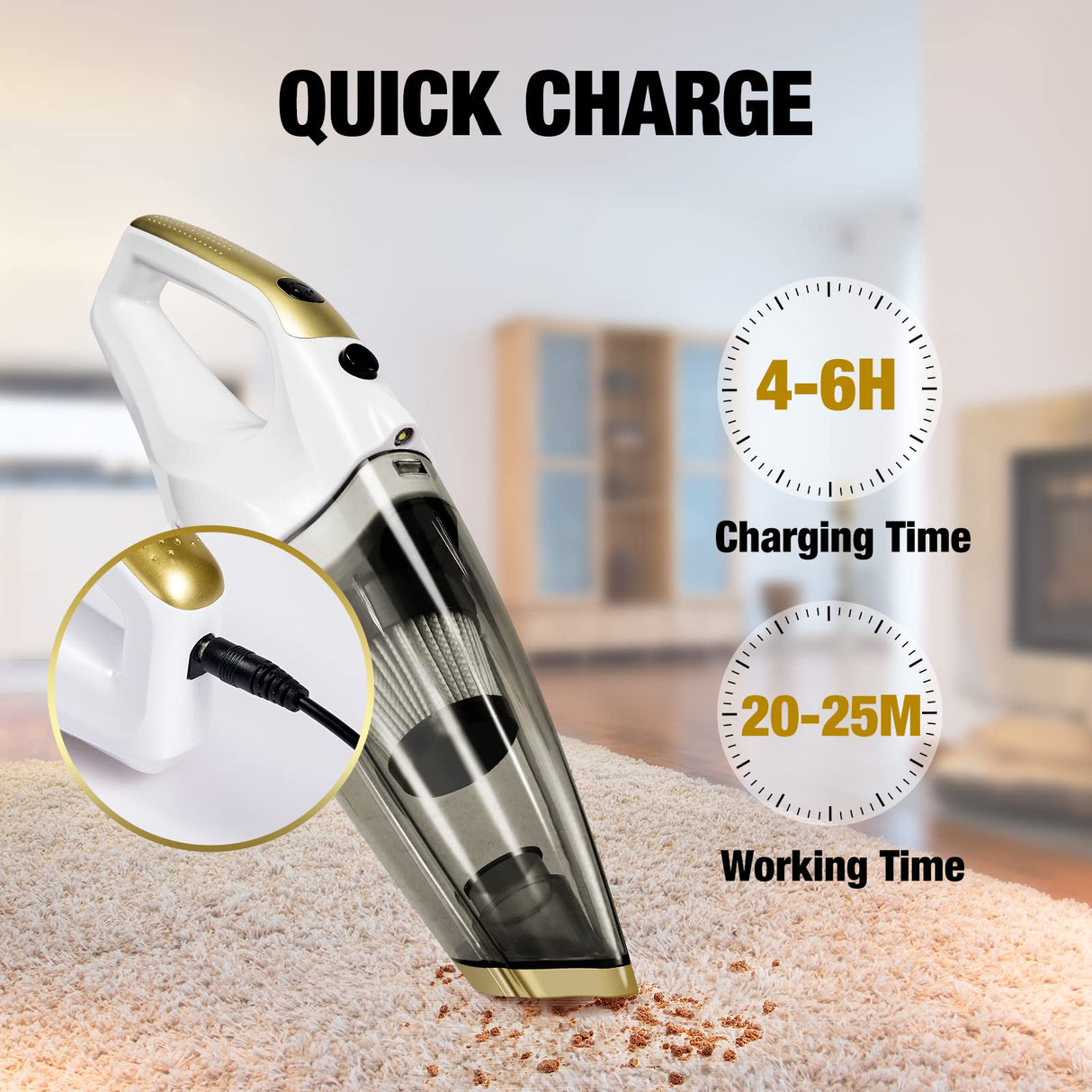 Handheld Vacuum Cordless, Upgraded 8000PA Super Suction Power Car Vacuum for Wet & Dry Clean, Portable Vacuum Cleaner 2000mAh Lithium Battery, 12V Vac for Home and Car Cleaning