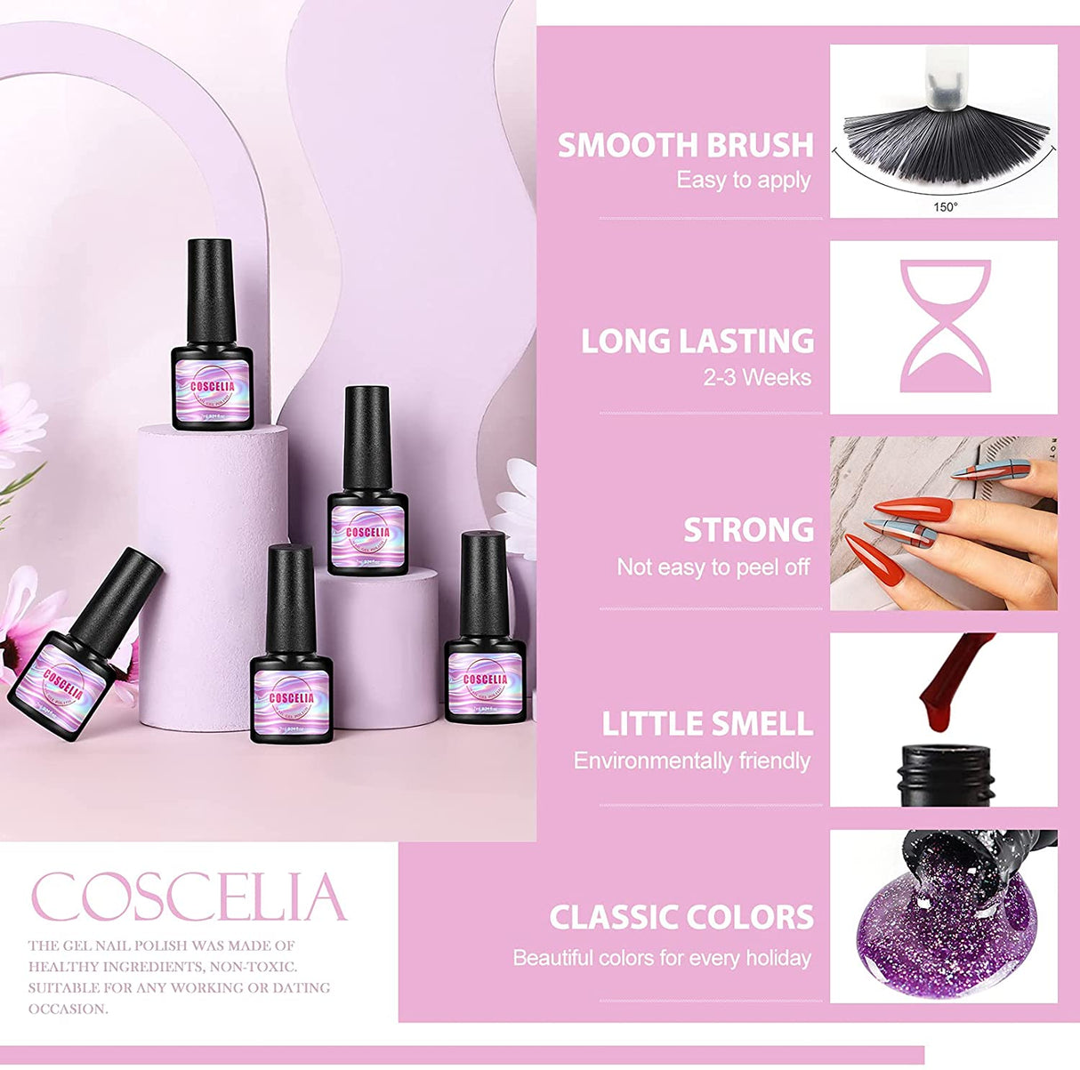 Gel Nail Polish Kit with UV Light Starter Kit 6 Colors Soak Off 7ml Gel Nail Polish Set with Base and Top Coat 6W Protable UV LED Lamp for Nails Nail Art Decorations Manicure Tools Set for Home DIY Nail Salon