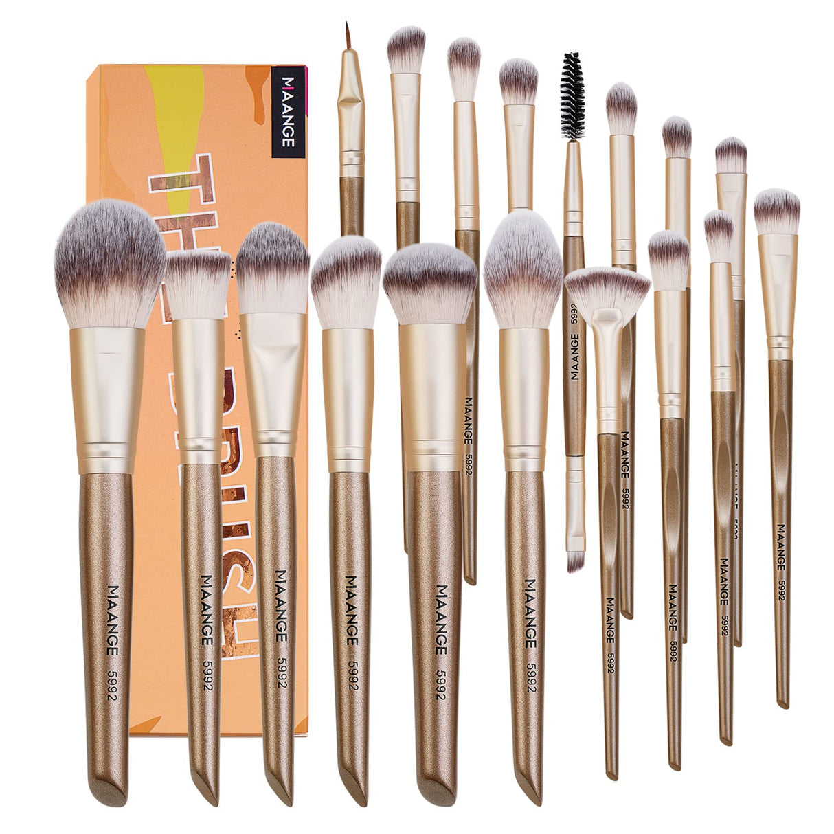 Makeup Brushes ,MAANGE 18 Pcs Professional Makeup Brushes Set Premium Synthetic Foundation Face Powder Blush Eye Shadows Travel Make Up Brushes with Christmas Gift Box(Champagne Gold)
