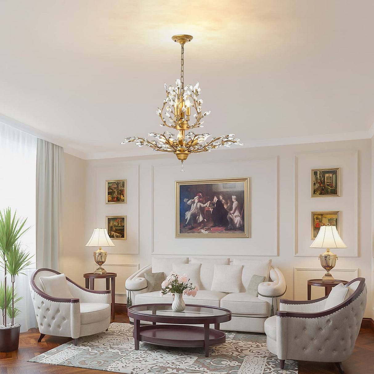 Crystal Chandeliers,Vintage Pendant Lighting Crystal Chandelier Lighting Fixtures with 8 Lights,Ceiling Light Fixture for Living Room Bedroom Restaurant Porch Hallway (Gold)