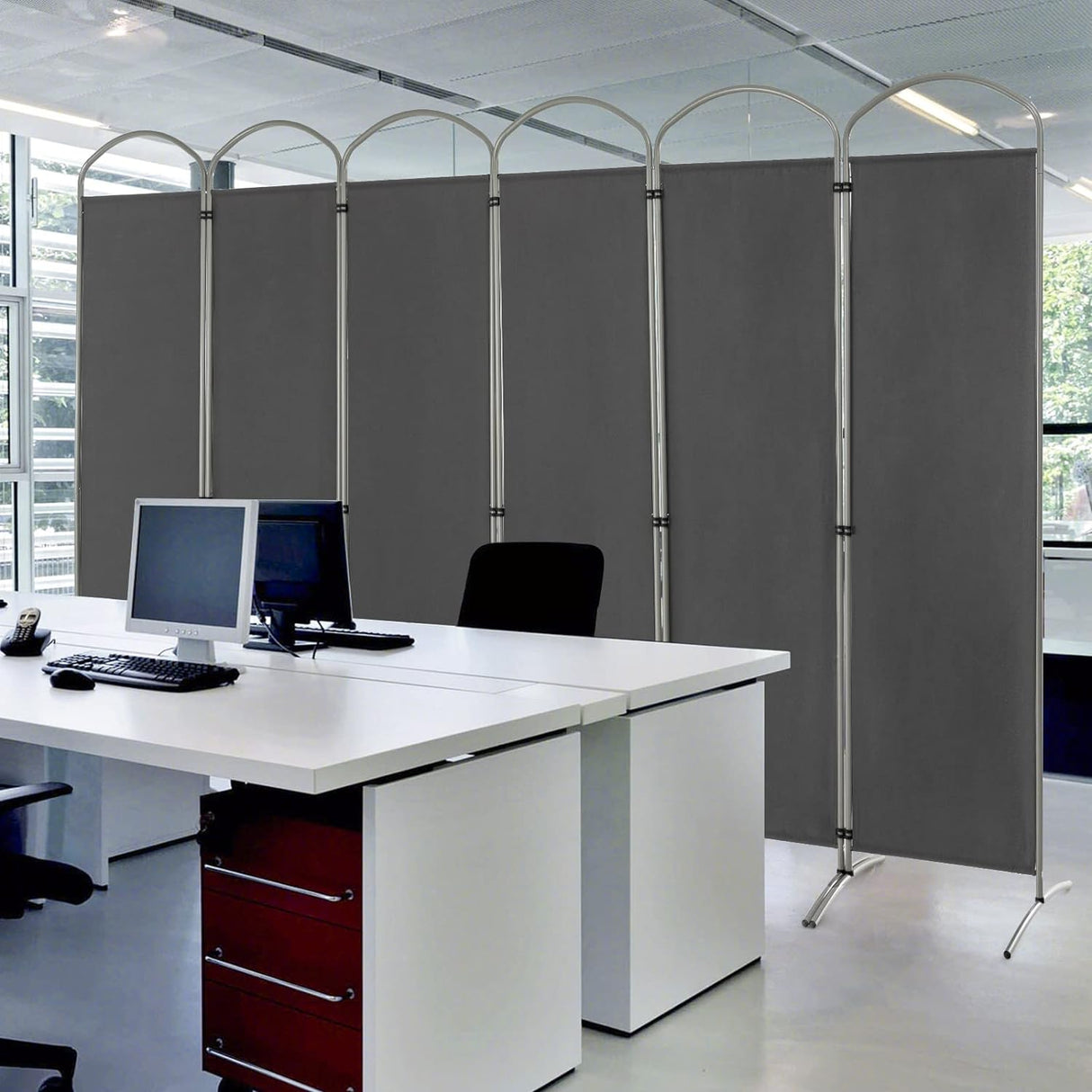6-Panel Folding Room Divider, Privacy Screen, Portable Polyester Fabric Wall Divider and Separator, Freestanding Privacy Protection for Living Room, Bedroom, Office