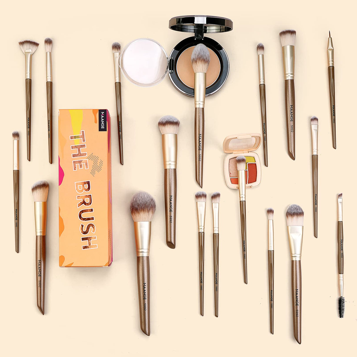 Makeup Brushes ,MAANGE 18 Pcs Professional Makeup Brushes Set Premium Synthetic Foundation Face Powder Blush Eye Shadows Travel Make Up Brushes with Christmas Gift Box(Champagne Gold)