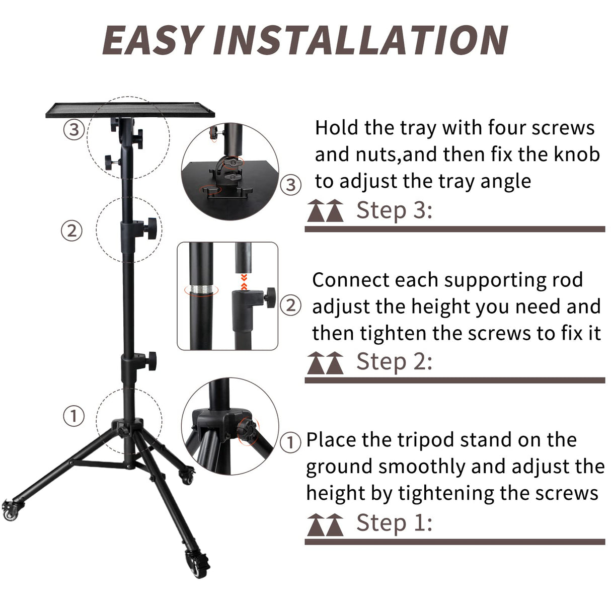 Universal Projector Stand Bracket with Wheels- - Laptop Tripod Adjustable Height 28.5 to 73 Inch with Removable Mouse Tray and Phone Holder, DJ Racks ,Outdoor Movies or Computer Desk Stand