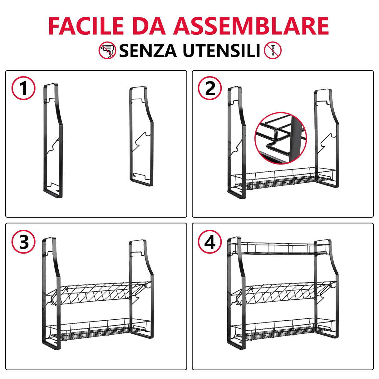 Spice Rack - 3 Tiers Countertop Kitchen Organizer Storage Rack Seasoning Storage Basket, Workbench Storage Basket, 17" x 7" x 16.5".