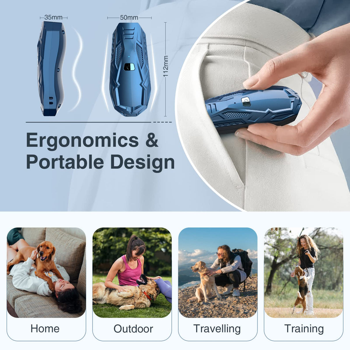 Anti Barking Device, Handheld Ultrasonic Dog Barking Control Devices 16.4Ft Rechargeable Dog Barking Deterrent Device Dog Training Stop Barking No Bark Safe for Dog Indoor Outdoor Anti-Barking Device