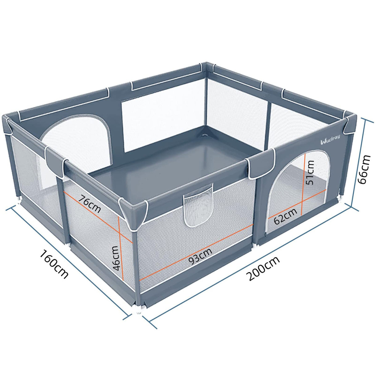 Baby Playpen, 200cm Extra-large Playpens Play Yard with 50 Balls Pit, 4x handlers, Baby Play Gates with Basket Net, Playards Fence for Toddler Babies with Breathable Mesh (200*160*66cm)