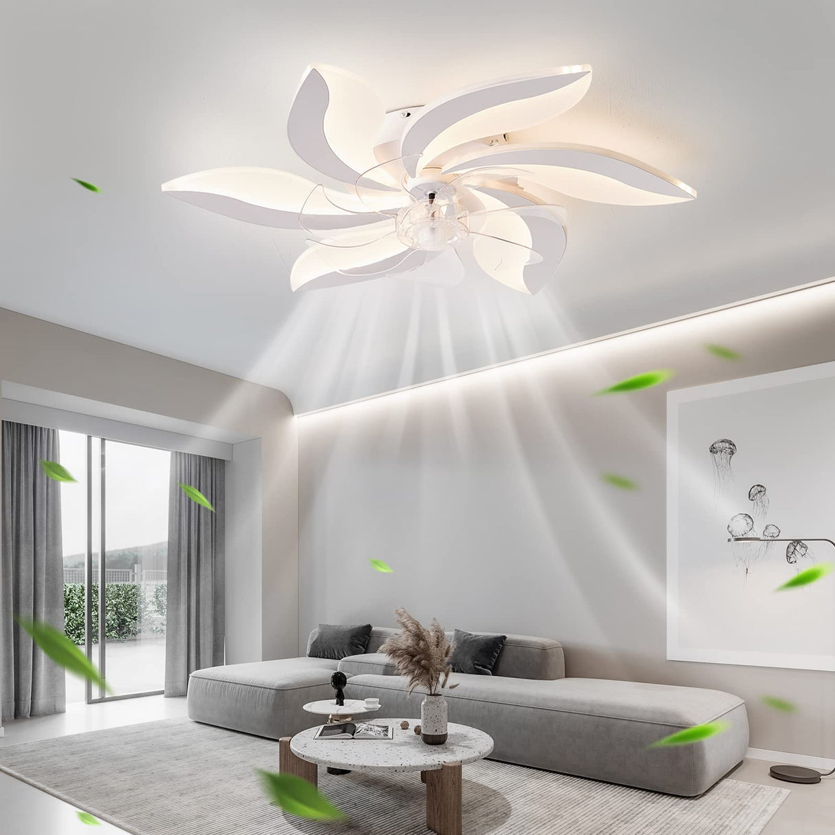 68cm Low Profile Ceiling Fans with Lights and Remote/APP Control,3 Light Color Changes,6 Wind Speed Modes,Flush Mount Ceiling Fan Light,Modern Ceiling Light with Fan for Bedroom/Study/Office…