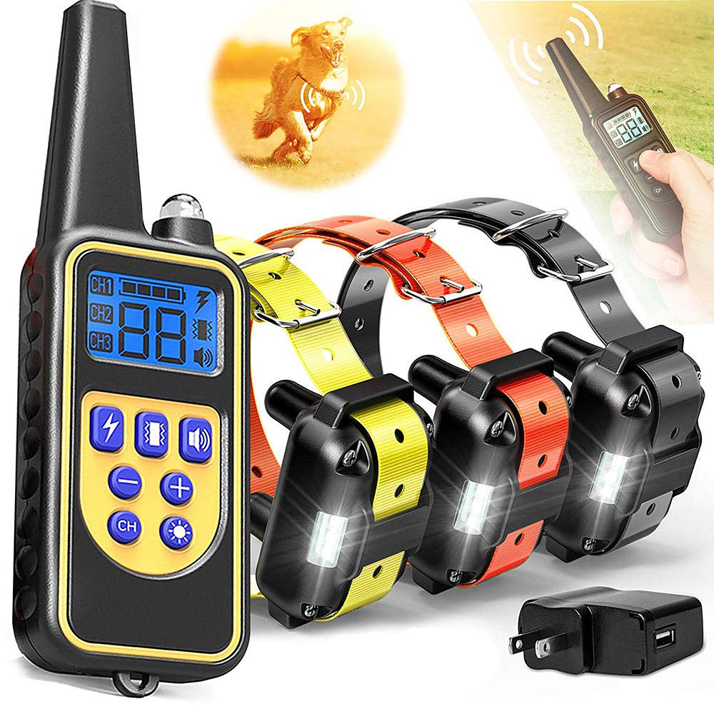 Dog Training Collar ,Long Range 2600ft Rechargeable Shock Collar ,100% Waterproof Dog Shock Collar with Remote and 4 Training Modes, Beep, Vibration , LED Light and Shock,0~99 Shock L (3 receivers)