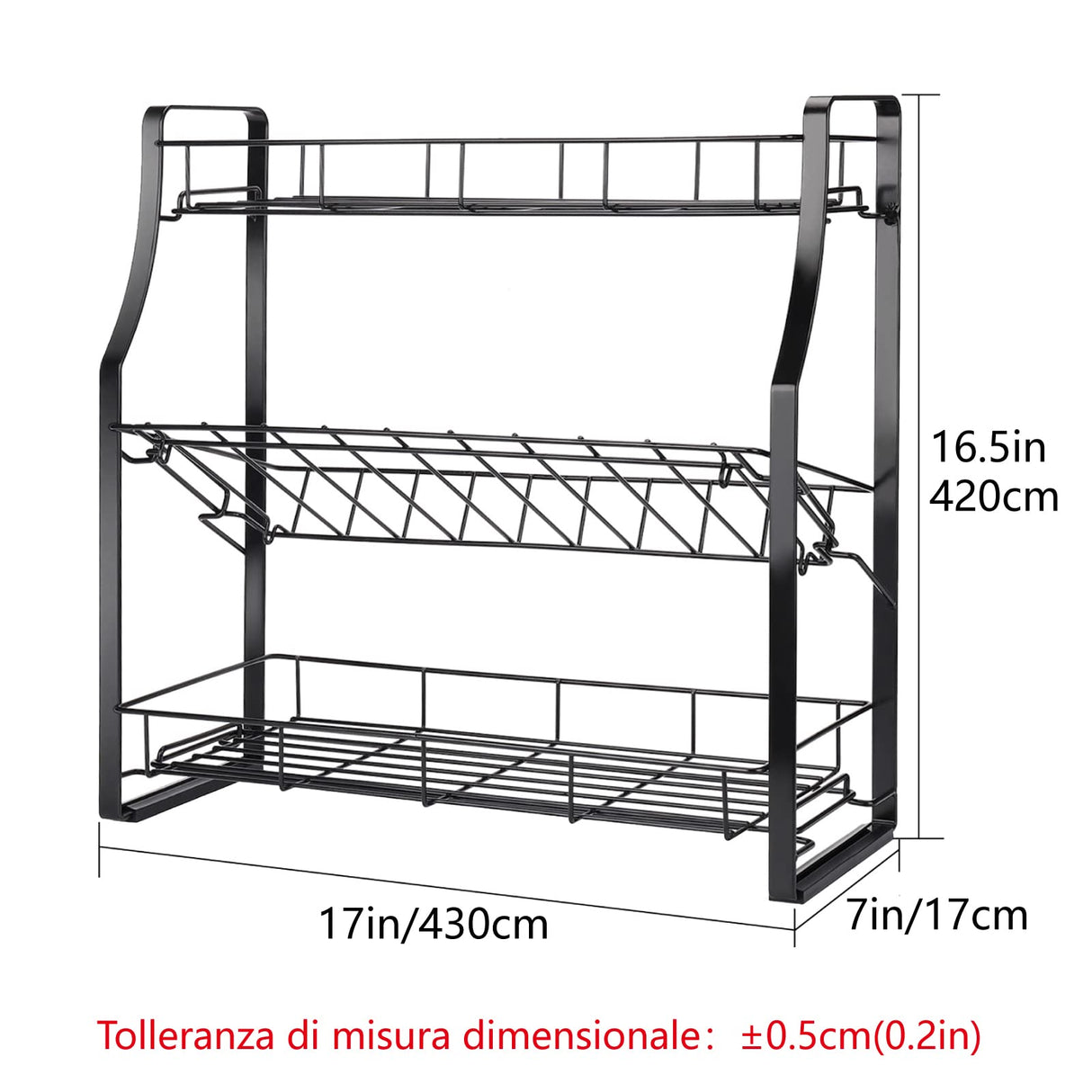 Spice Rack - 3 Tiers Countertop Kitchen Organizer Storage Rack Seasoning Storage Basket, Workbench Storage Basket, 17" x 7" x 16.5".