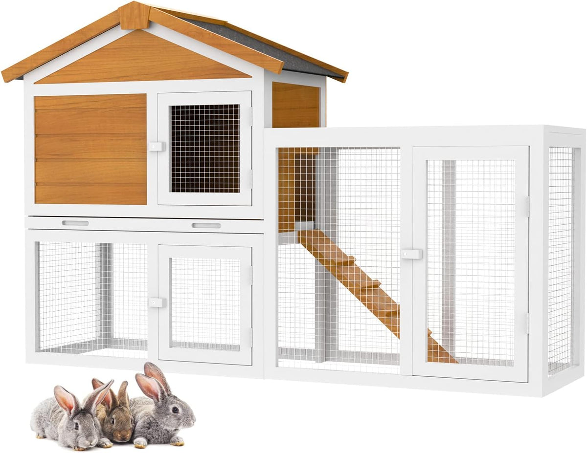 Two-Level Timber Small-Animal Hutch with Ramp & Sliding Tray – 145.5 cm