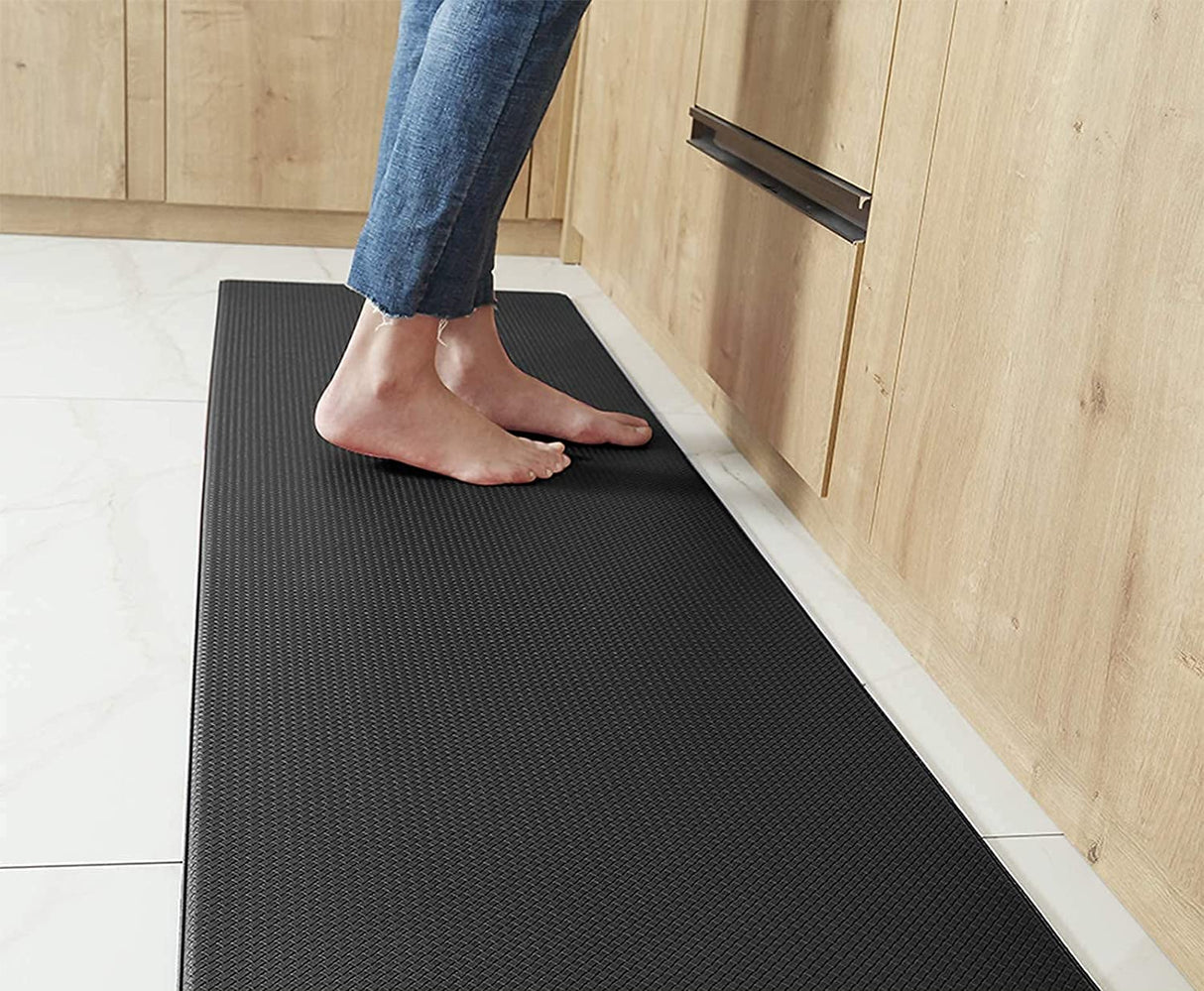 Cushioned Kitchen Floor Mat, Non-Slip Waterproof Standing Kitchen Rugs and Mats for Home (45x75+45x150cm, Black/Grey)