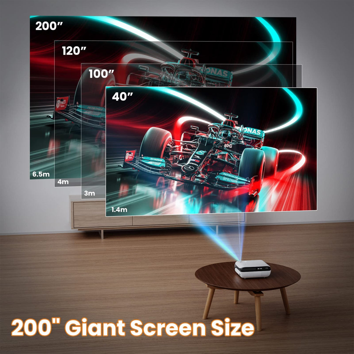 Projector, Native 1080P Bluetooth Projector with 100''Screen, 9500L Portable Outdoor Movie Projector Compatible with Smartphone, HDMI,USB,AV,Fire Stick, PS5