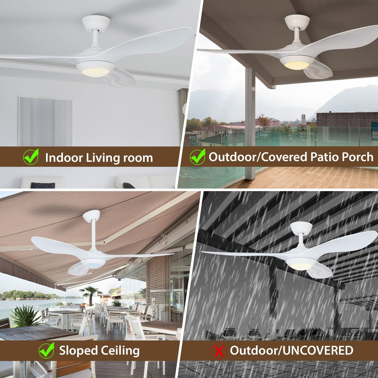52inch Ceiling Fan with Lights Remote Control, Pure White, Silent Motor for Bedroom,Living Room, Office, Basement, Kitchen, Dining Room 3 Blades
