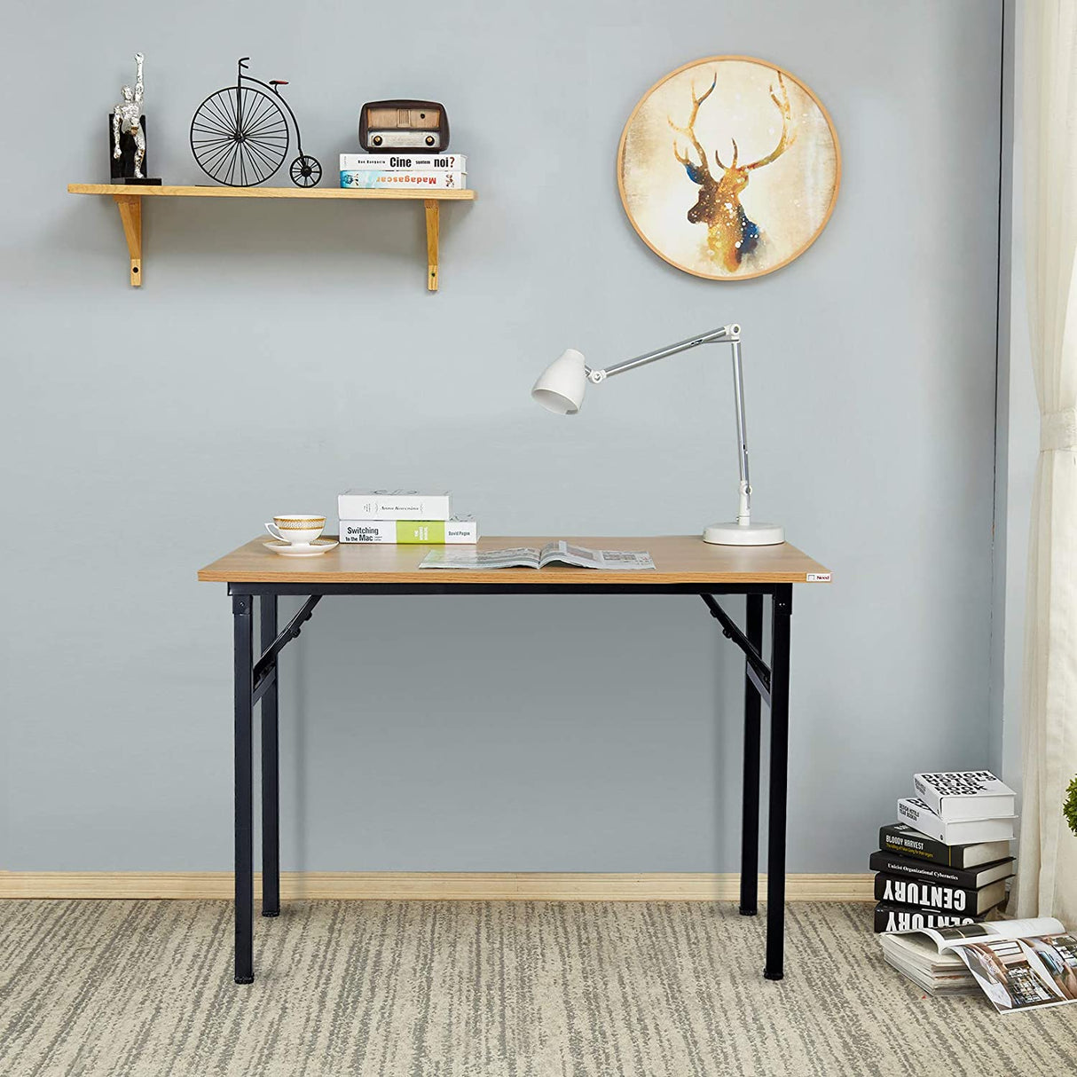 Folding Desk for Home Office 100cm Length Modern Folding Table Computer Desk No Install Needed