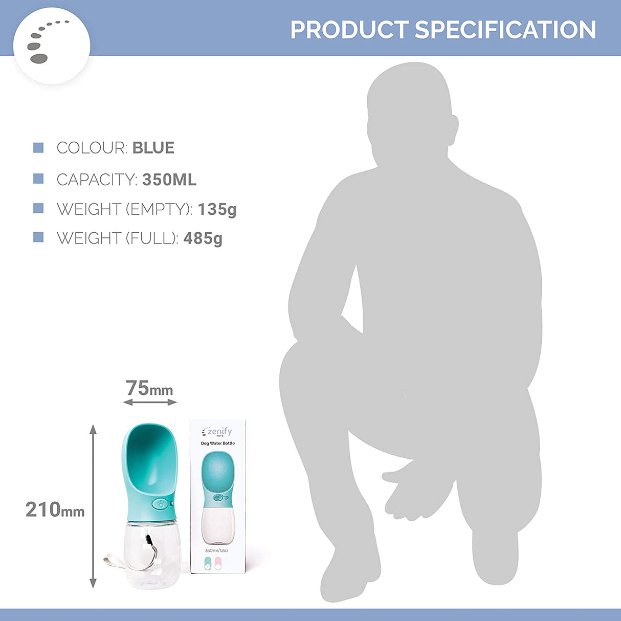 Dog Water Bottle for Walking Hiking Camping Beach Outdoor Travel Lead Leash Accessory Puppy Dogs Pets Drink Alternative to Pet Collapsible Bowl Small (350ml (S/M) Blue)