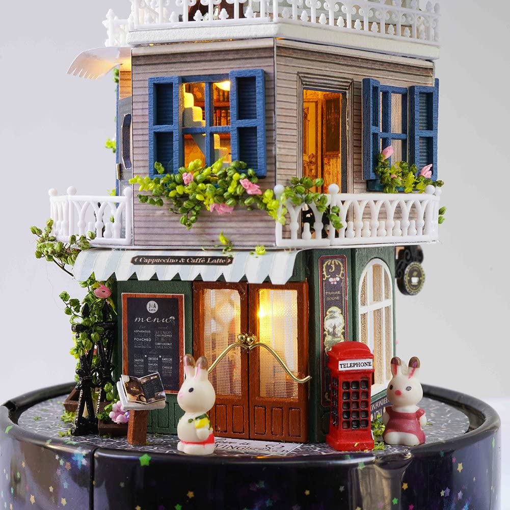 DIY Rotating Dollhouse Miniature with Furniture Kit