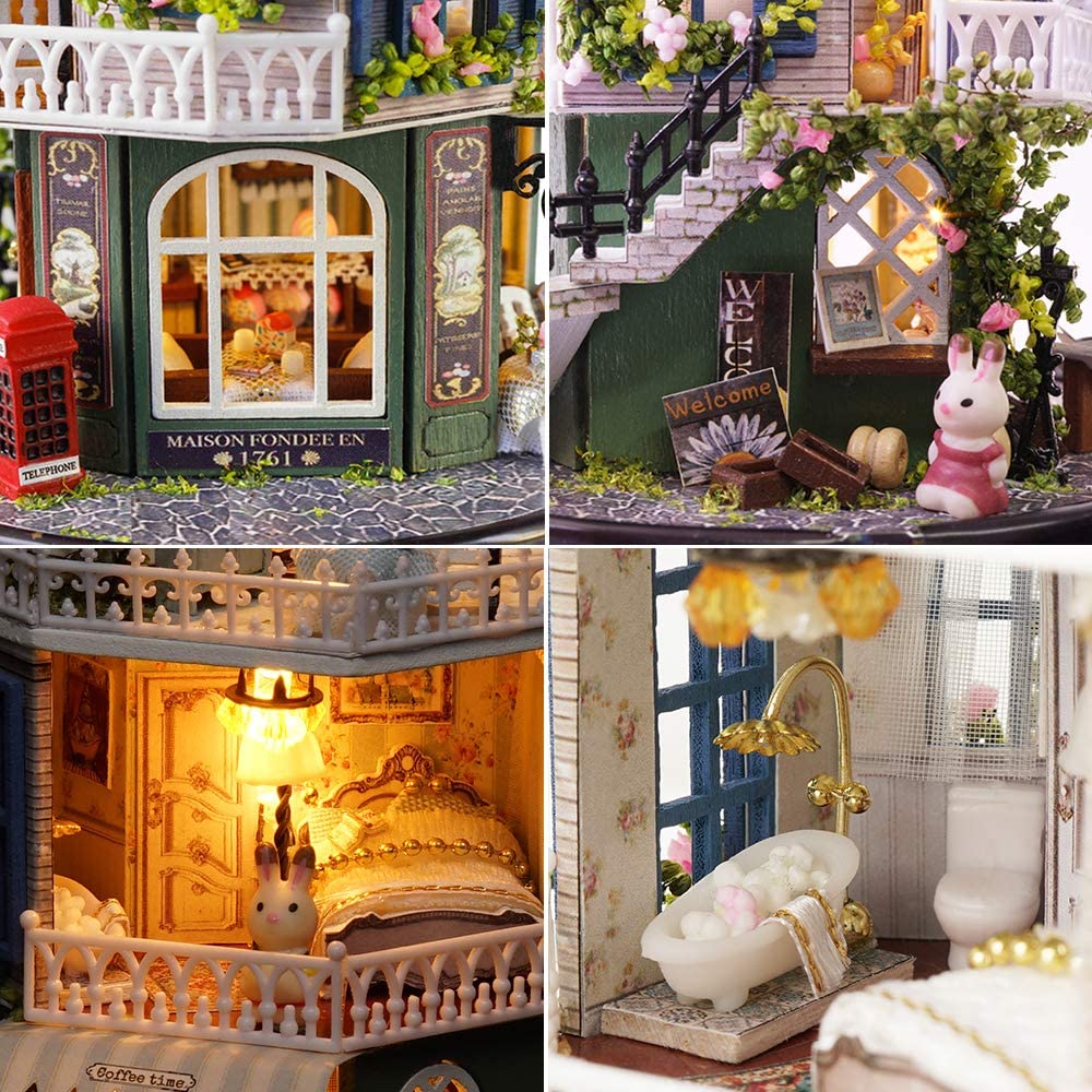 DIY Rotating Dollhouse Miniature with Furniture Kit