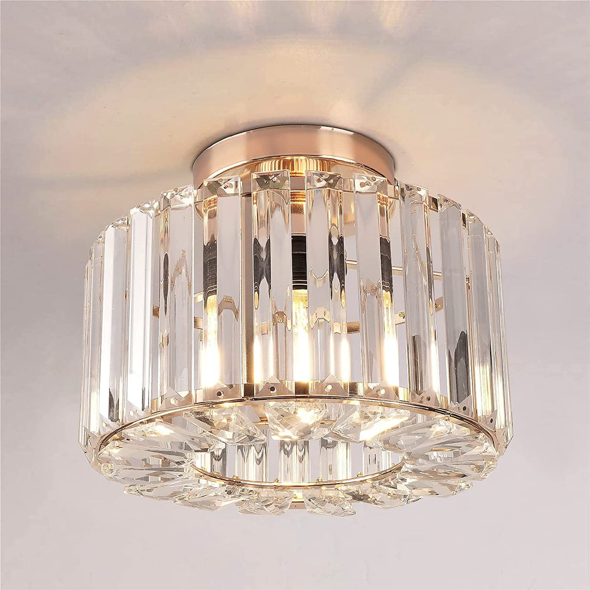 Gold Ceiling Light Fixture - Easric Industrial Crystal Semi Flush Mount Ceiling Lighting Modern LED Crystal Chandeliers Fitting for Hallway Living Room Dining Room Kitchen
