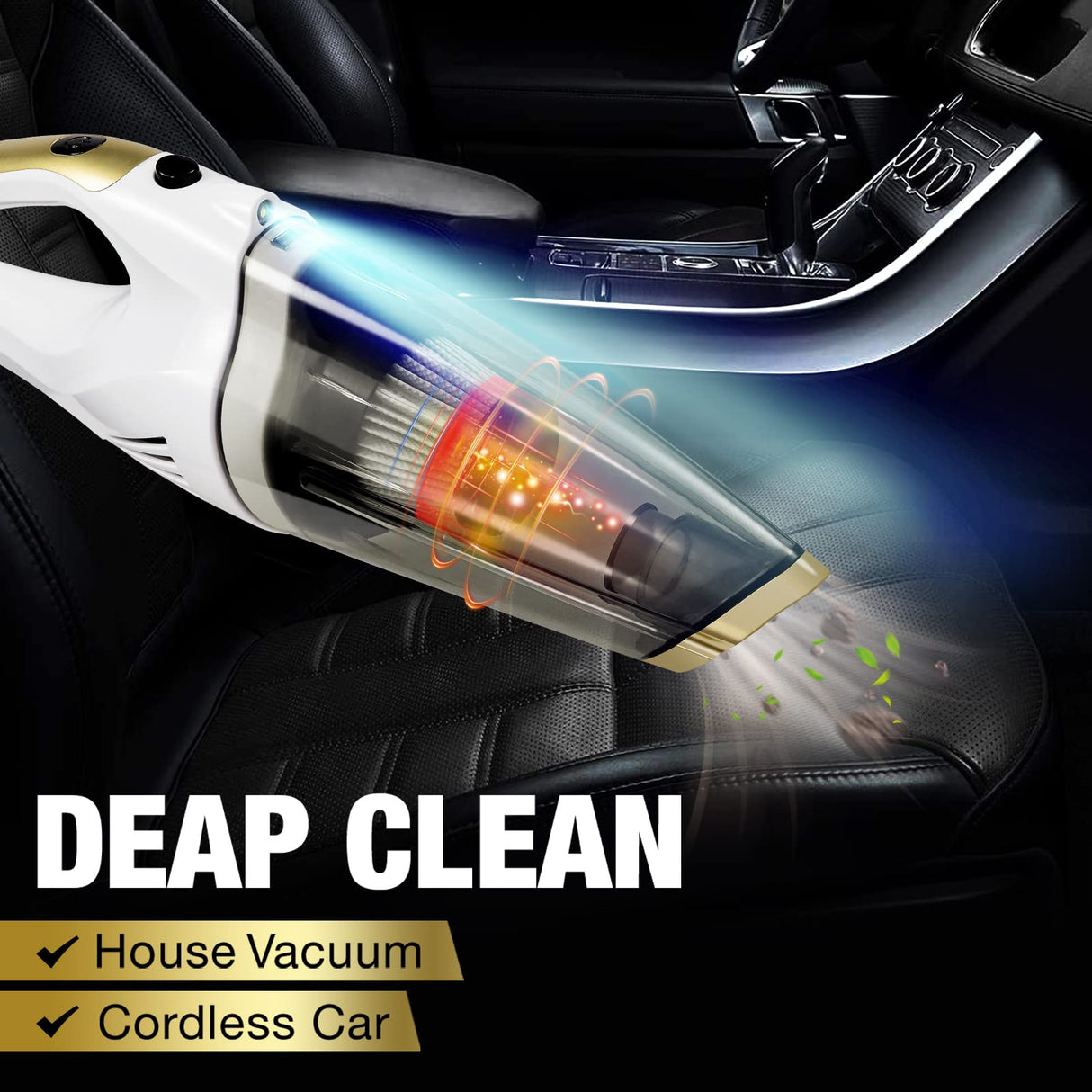 Handheld Vacuum Cordless, Upgraded 8000PA Super Suction Power Car Vacuum for Wet & Dry Clean, Portable Vacuum Cleaner 2000mAh Lithium Battery, 12V Vac for Home and Car Cleaning