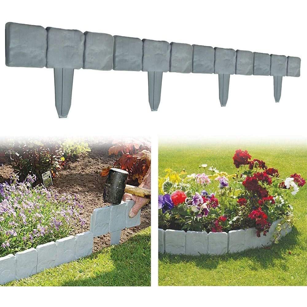 Garden Plastic Fence Edging - 10pcs Imitation Stone Fence Gardening DIY Decorative Garden Landscape Cobbled Stone Lawn Yard Flower Bed Decor,Garden Fence Border