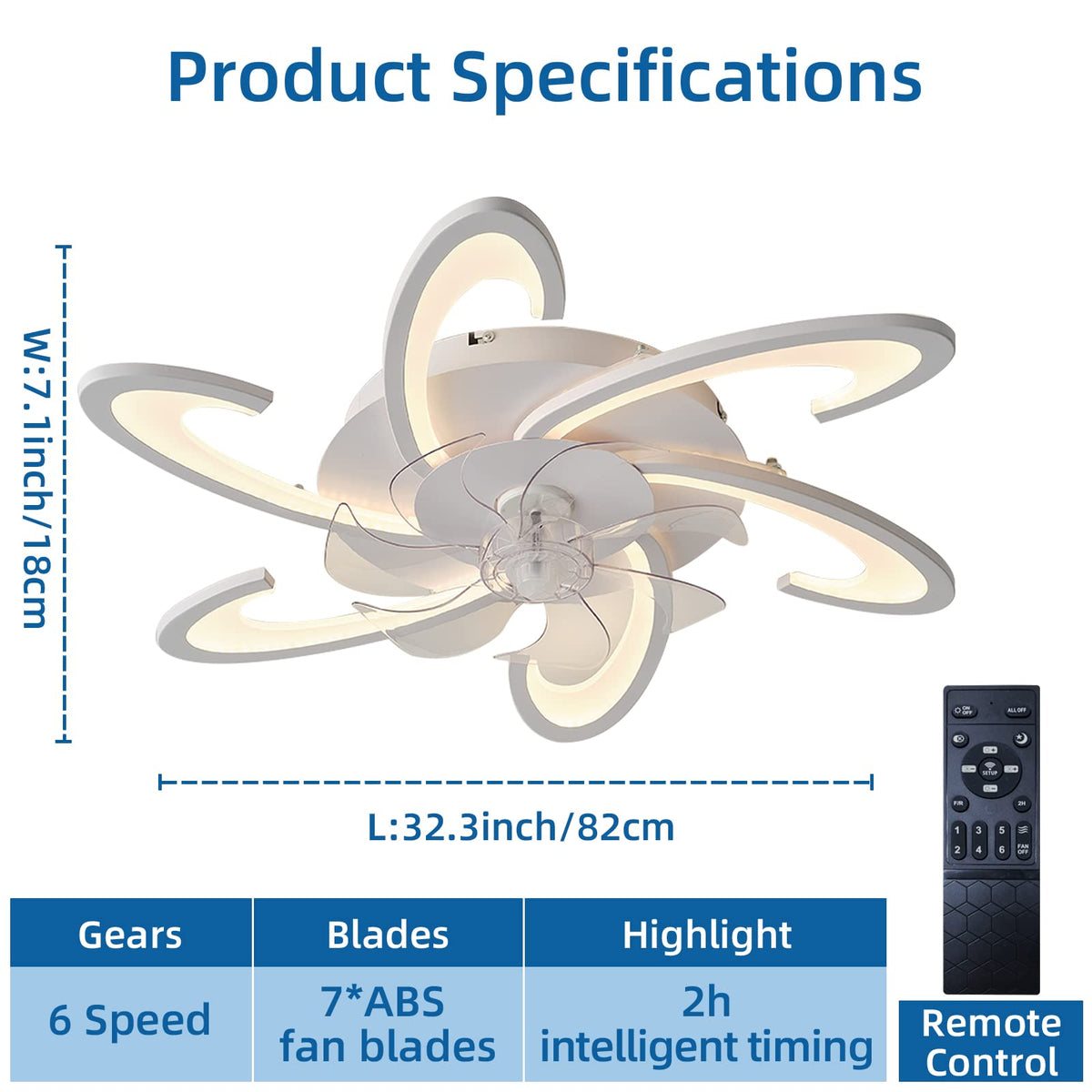 Low Profile Ceiling Fans with Lights and Remote/APP Control,3 Light Color Changes,6 Wind Speed Modes,Flush Mount Ceiling Fan Light,Modern Ceiling Light with Fan for Bedroom/Study/Office 82cm