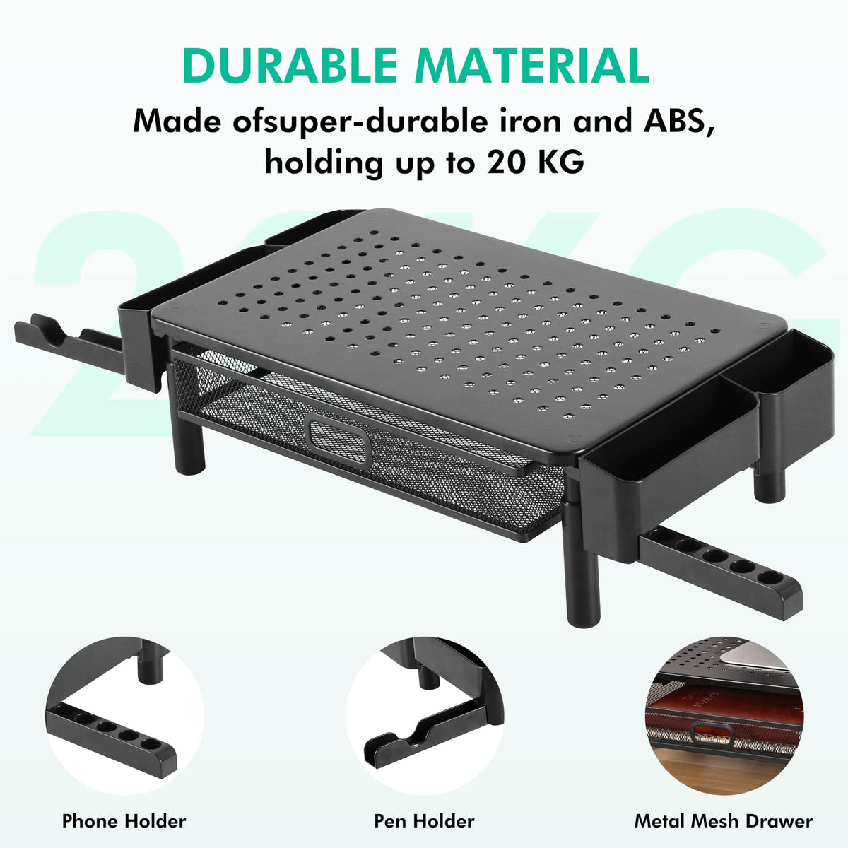 Zumist 3-Height Metal Monitor Riser with Drawer & Holders