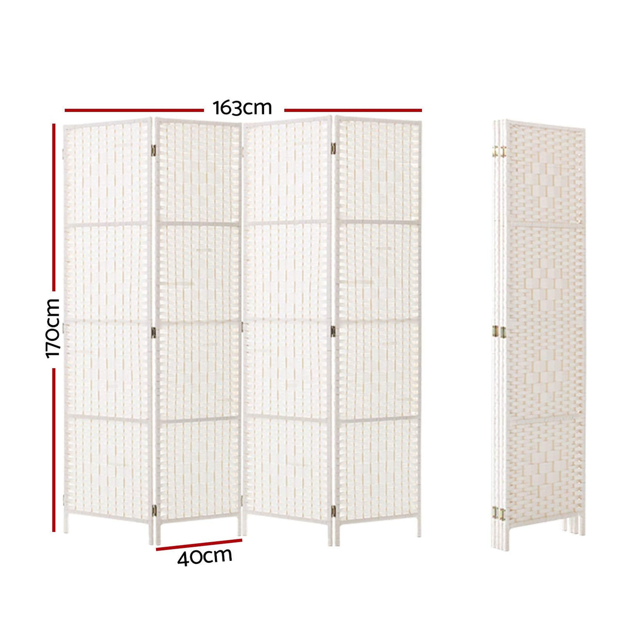 Artiss 4 Panel Screen Room Divider Pine Wood Partition Stand - White
