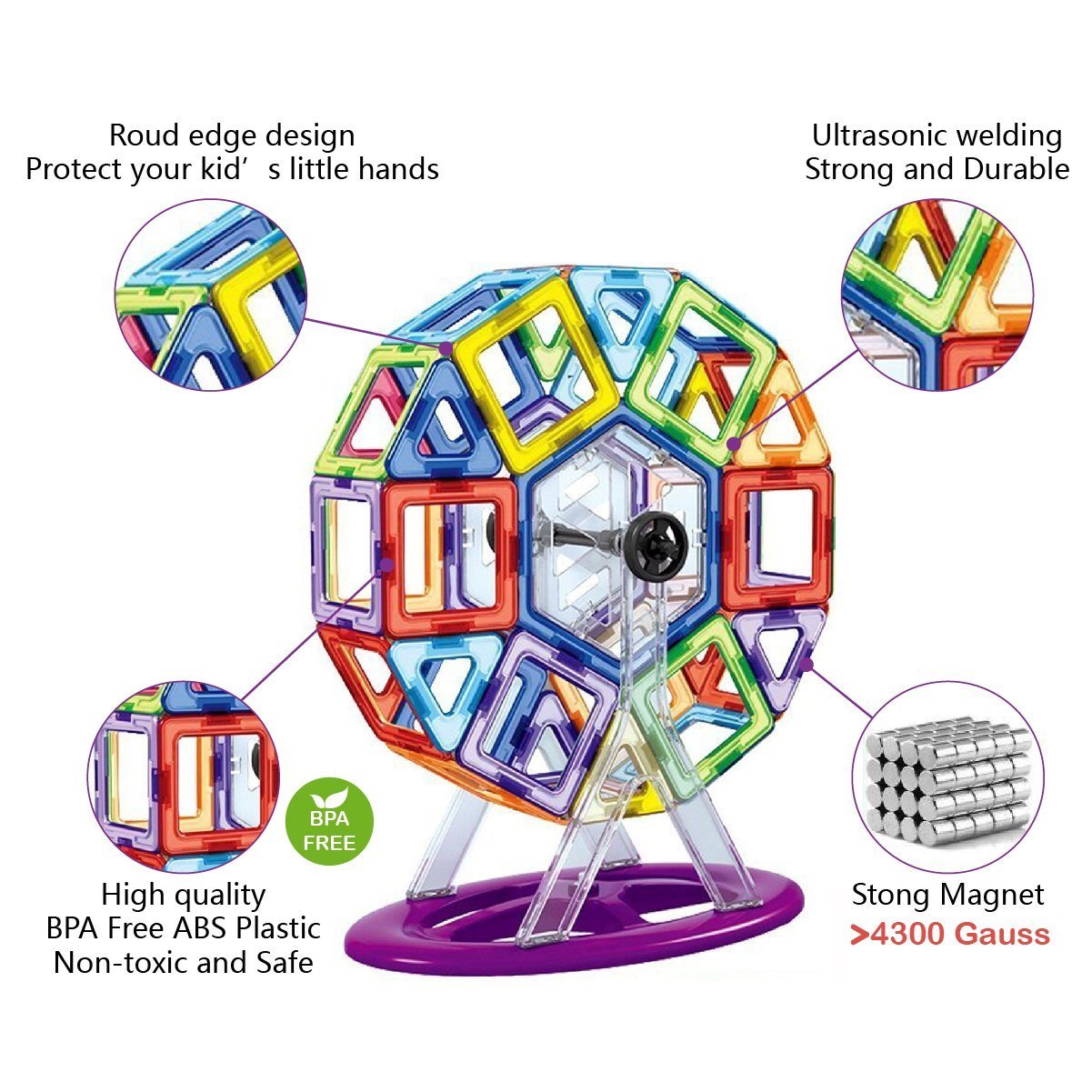 108pcs Magnetic Tiles Building Blocks Set, Preschool Educational Construction Kit DIY Creative 3D Magnetic Toys Best Boys Girls Kids Toddlers Children