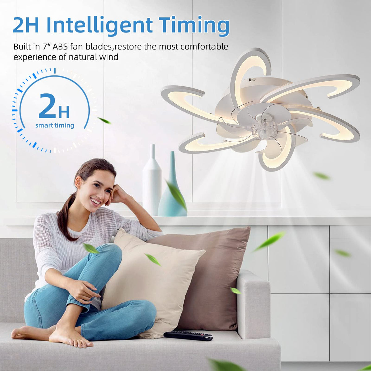 Low Profile Ceiling Fans with Lights and Remote/APP Control,3 Light Color Changes,6 Wind Speed Modes,Flush Mount Ceiling Fan Light,Modern Ceiling Light with Fan for Bedroom/Study/Office 82cm