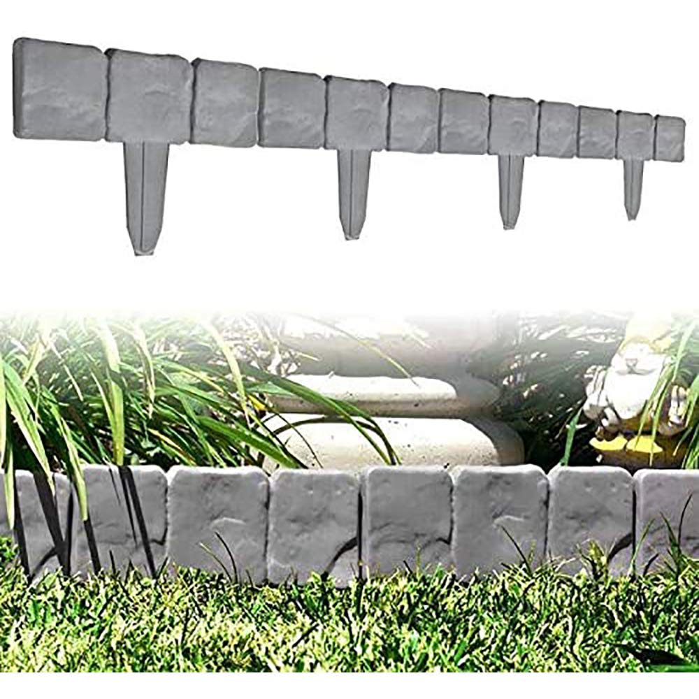 Garden Plastic Fence Edging - 10pcs Imitation Stone Fence Gardening DIY Decorative Garden Landscape Cobbled Stone Lawn Yard Flower Bed Decor,Garden Fence Border