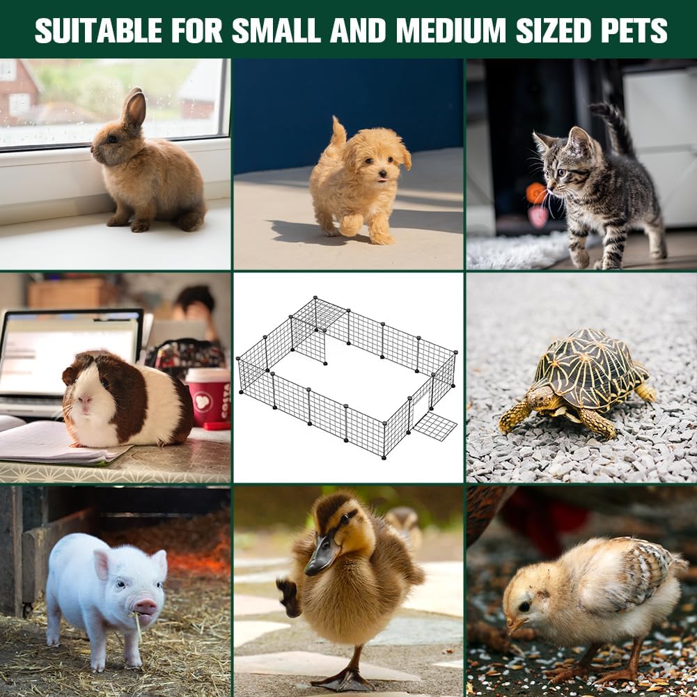 16 Panel Pet Playpen Foldable Small Animal Cage with Door Metal Pet Fence Indoor/Outdoor for Puppy, Rabbit, Kitten, Guinea Pig, Turtle, Hedgehog