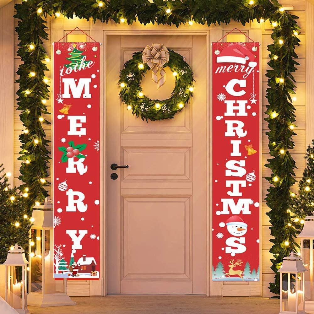 Christmas Porch Sign, Merry Christmas Decoration Banner, Home Outdoor Porch Sign for Xmas Holiday Front Door Wall Decor (Merry Christmas)