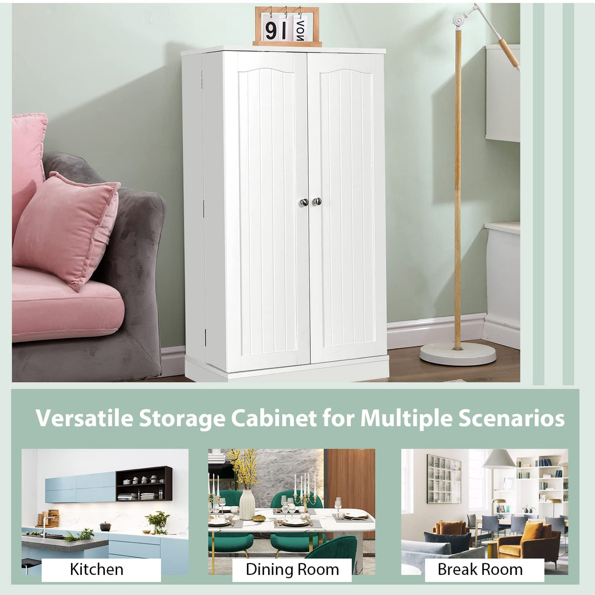 2-Door Pantry Cabinet w/ 6 Adjustable Shelves, 17-Tier Buffet Sideboard, Kitchen Storage Cabinet, Space-Saving Cupboard for Dining Room, Living Room & Entryway, White