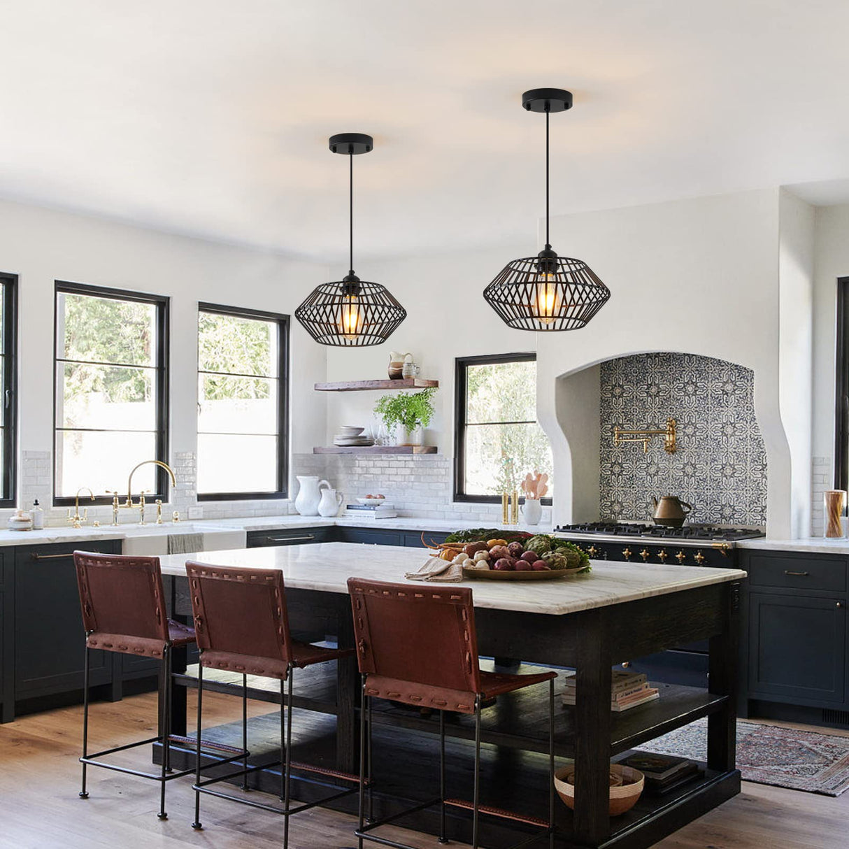 Modern Black Pendant Light, Industrial Pendant Light Fixture, Adjustable Metal Hanging Pendant Lights, Farmhouse Pendant Lighting for Kitchen Island, Hallway