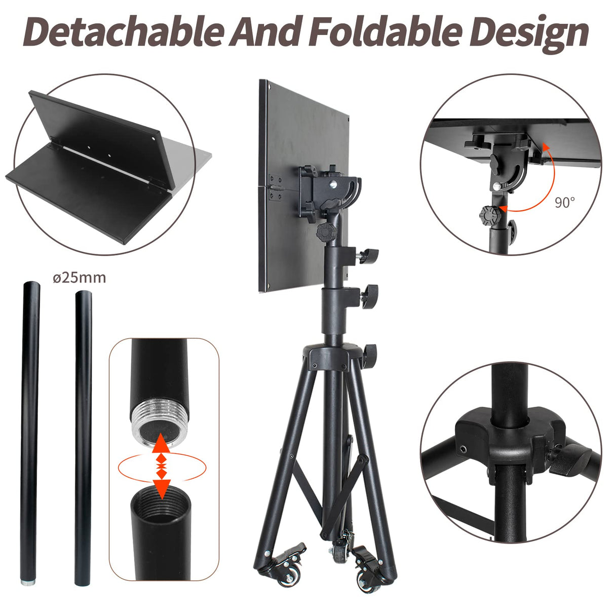 Universal Projector Stand Bracket with Wheels- - Laptop Tripod Adjustable Height 28.5 to 73 Inch with Removable Mouse Tray and Phone Holder, DJ Racks ,Outdoor Movies or Computer Desk Stand