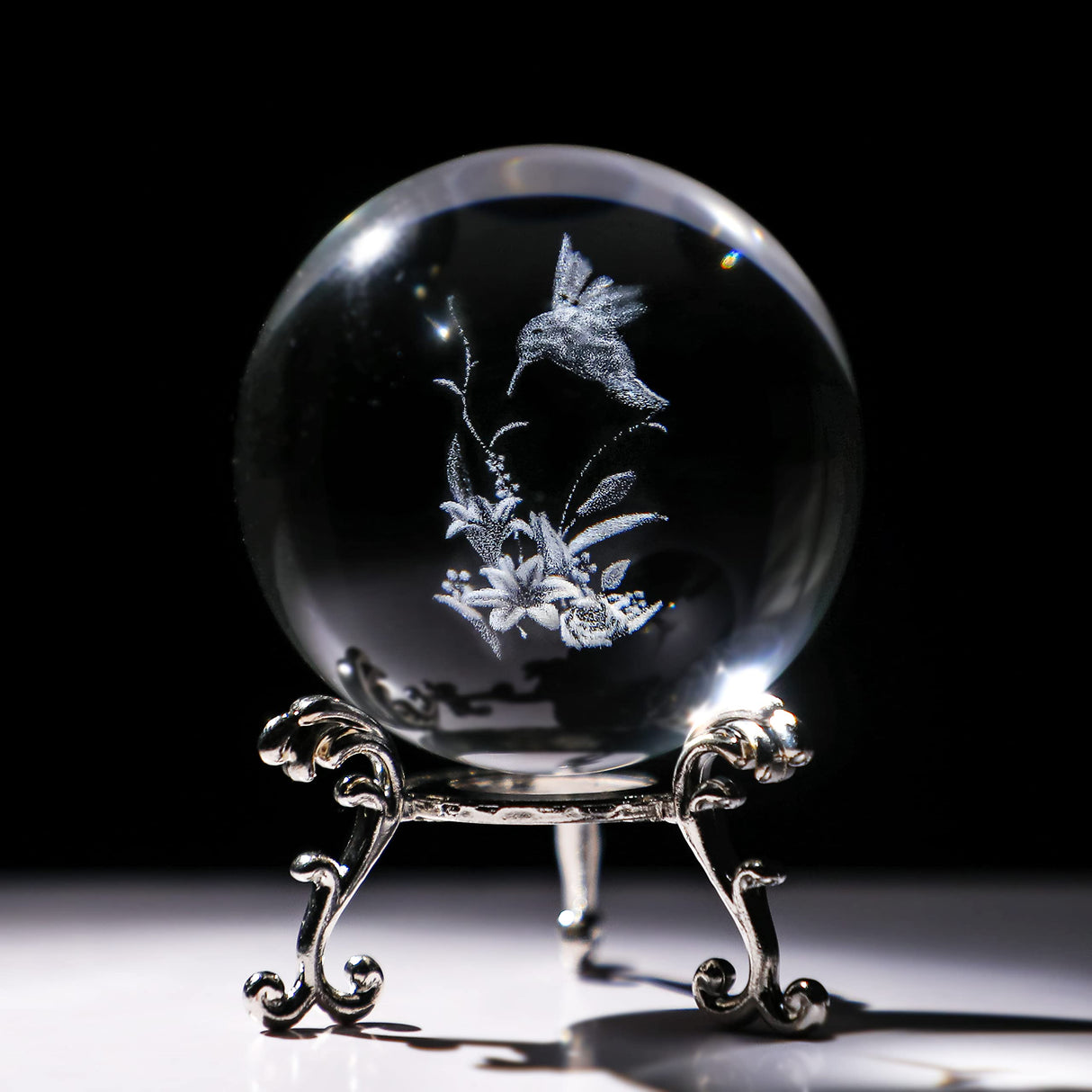3D Laser Hummingbird Crystal Ball Paperweight Figurines Glass Crystal Ball with Stand Gift 60mm