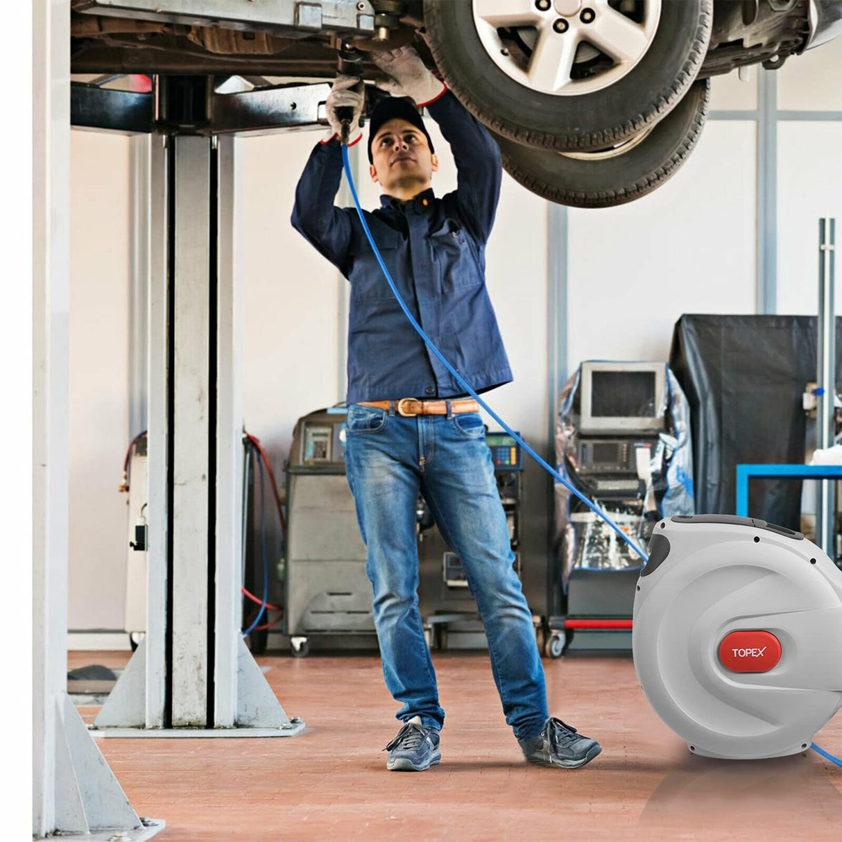 20m Air Hose Reel Nitto Quick Fitting Retractable Auto Rewind Any Position Stop for Spray Gun Nail Gun Air Ratchet