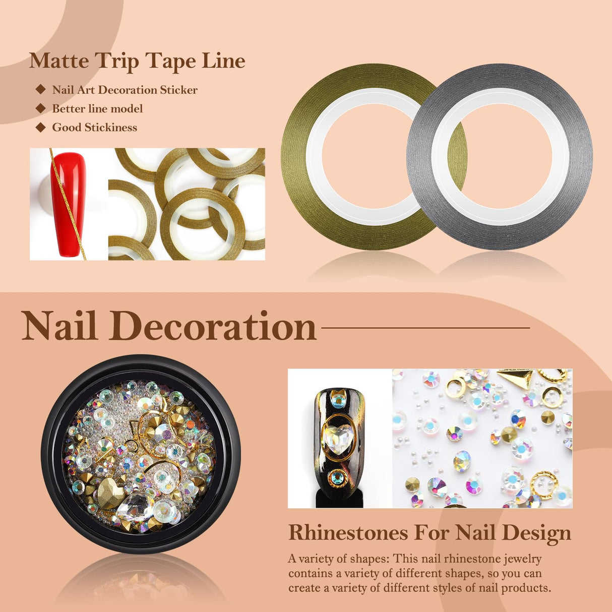 Gel Nail Starter Kit with U V Nail Light 6 Colors Gel Nail Polish Purple Pink Color with Base Coat Glossy Coat Gel Nail Rhinestone Decoration Manicure Tools for Nail Salon DIY at Home