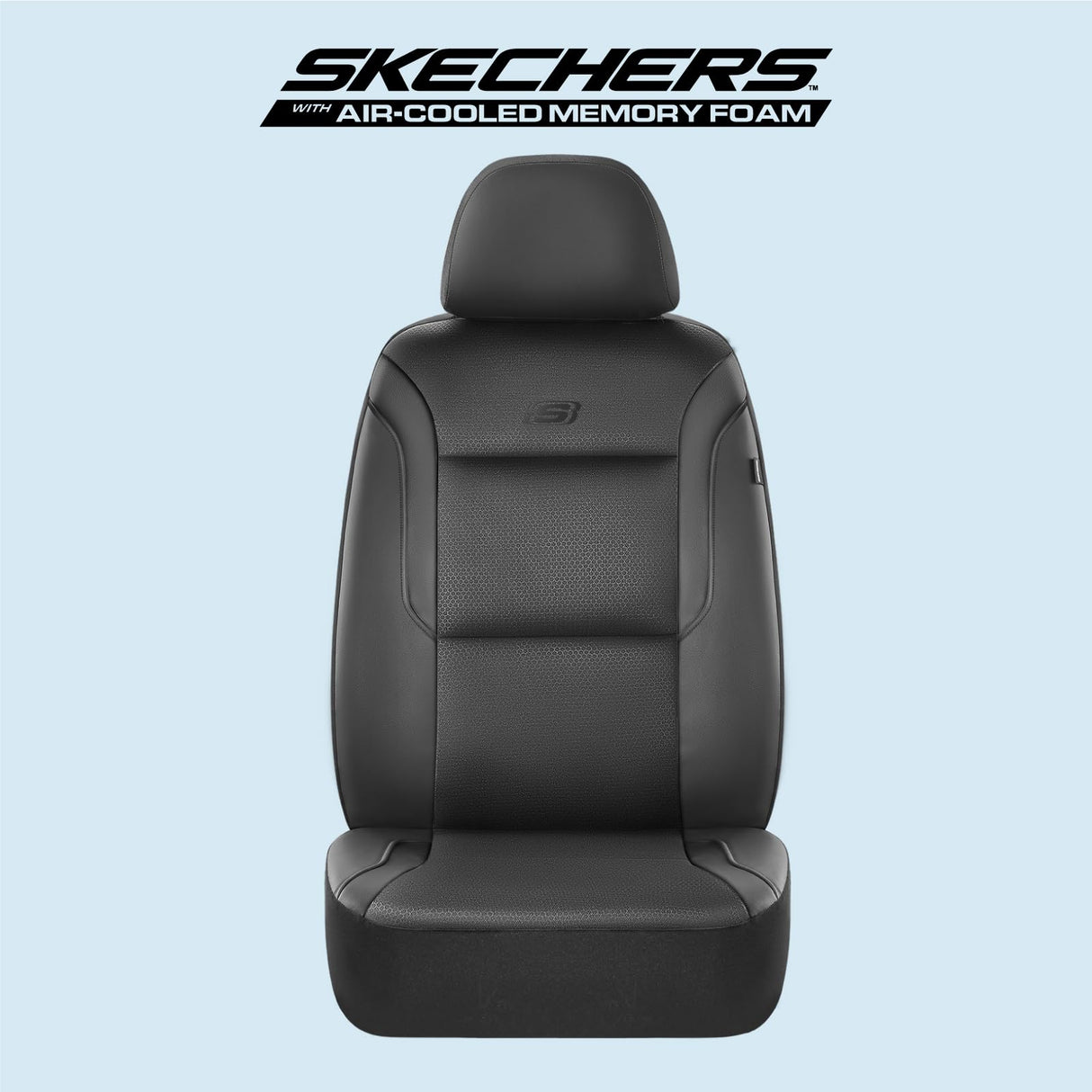 Memory Foam Car Seat Covers, Leather & Mesh Thick Protection, Black Front Cover, Airbag Compatible, Automotive Comfort & Protection for Most Cars, Trucks, SUVs, Black & Memory Foam (SK01055)