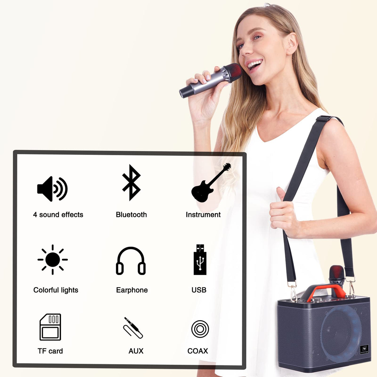 WINBRIDGE T8 Portable Karaoke Speaker with 2 Wireless Microphones